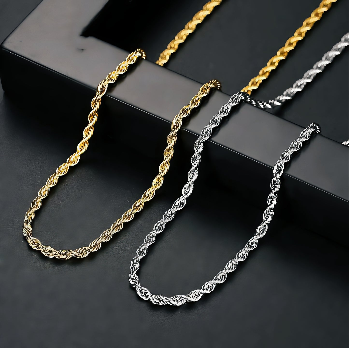 18K Gold Twisted Chain, Hip Hop Punk Necklace for All