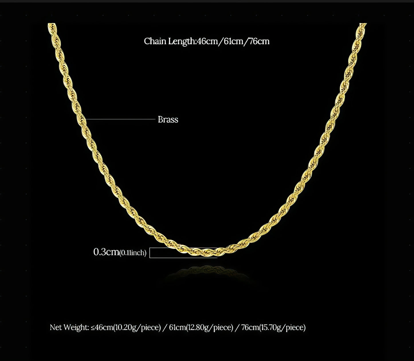 18K Gold Twisted Chain, Hip Hop Punk Necklace for All