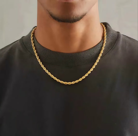 18K Gold Twisted Chain, Hip Hop Punk Necklace for All